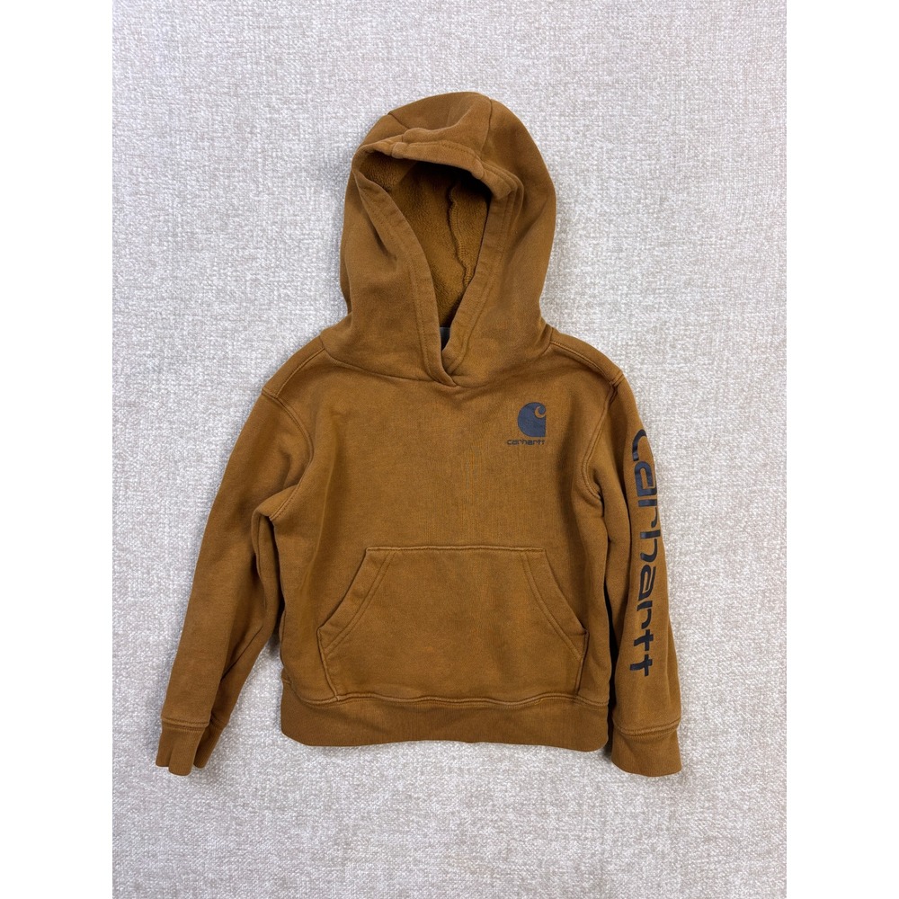 Carhartt Kids Brown Logo Hoodie Pullover Sweatshirt Size 4